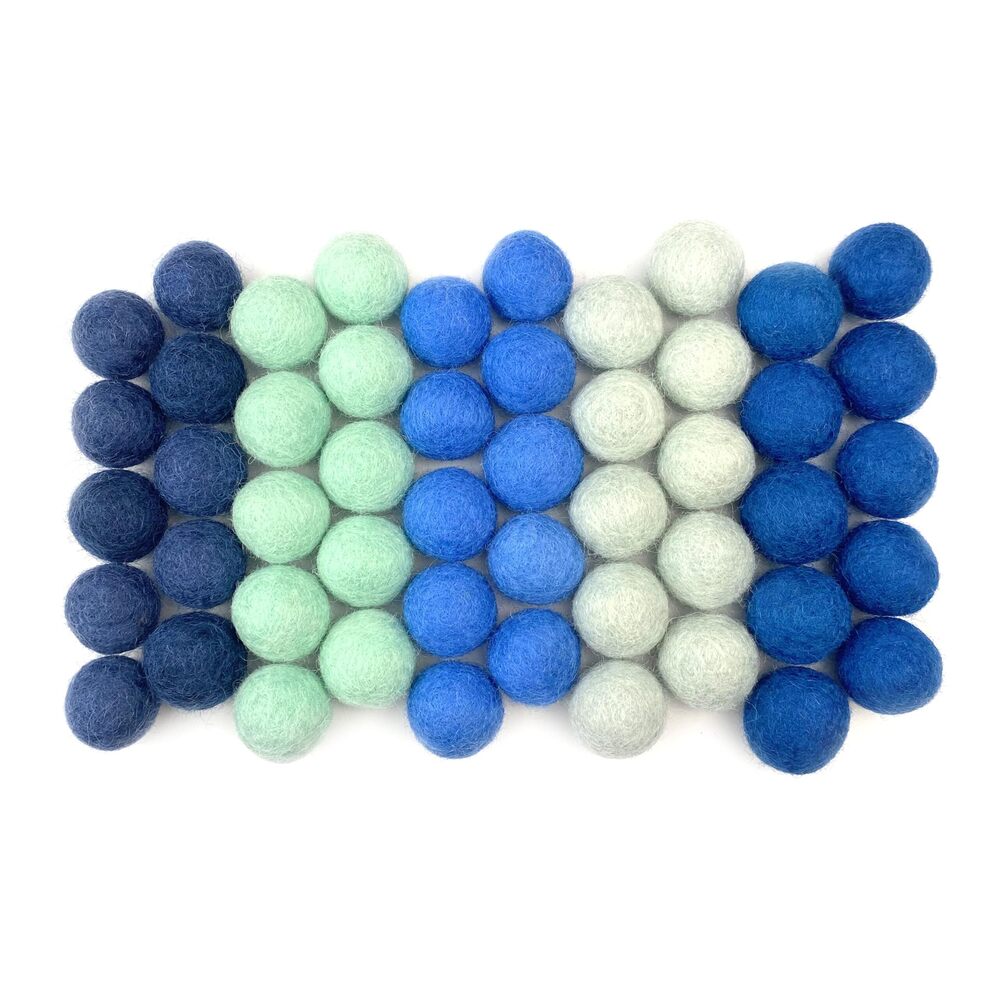 9204 Blue Wool Felt Balls | 50 Pom Poms Hand Felted in Nepal for Crafts